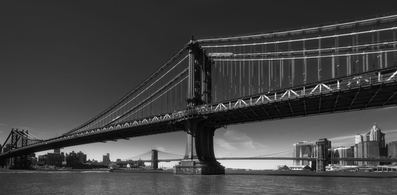 Manhattan and Brooklyn bridges with Lower Manhattan, NY, 2012