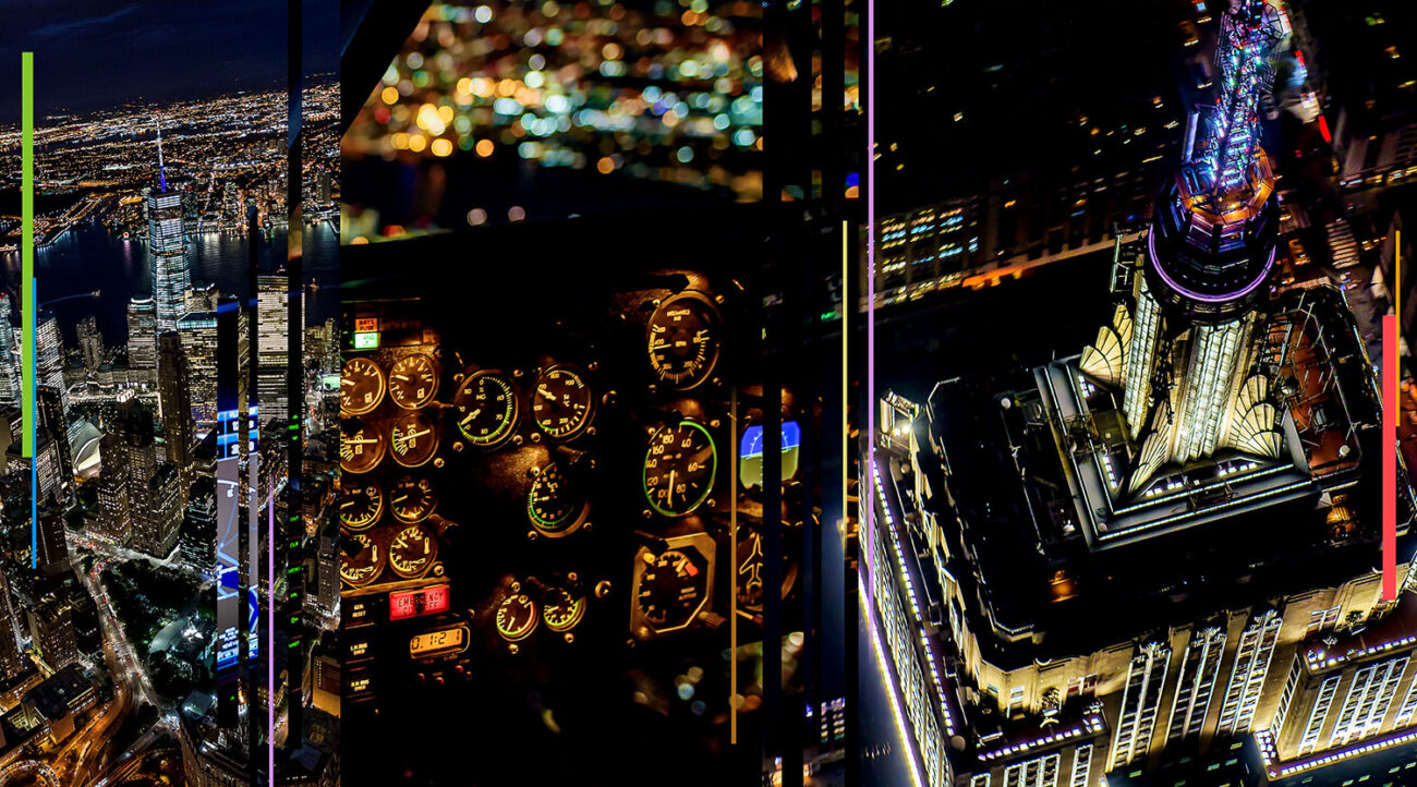 Night flight over Manhattan
