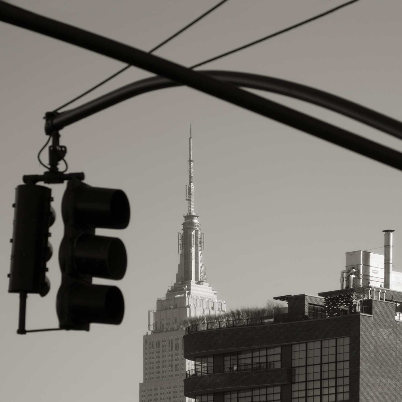 Empire State Building and traffic light silhouette, New York, 20