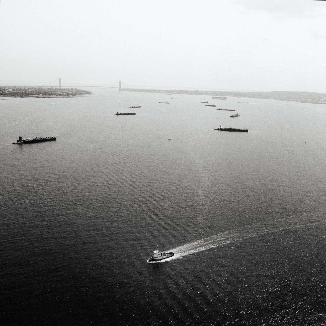 Tug boat and Verrazono Bridge, New York, 2014