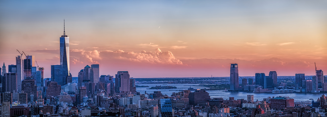 Sunset with clouds lower Manhattan, NY, 2015